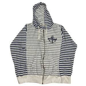 Ocean Drive NJ Full Zip Hoodie Large Mens Navy White Striped Long Sleeve Anchor